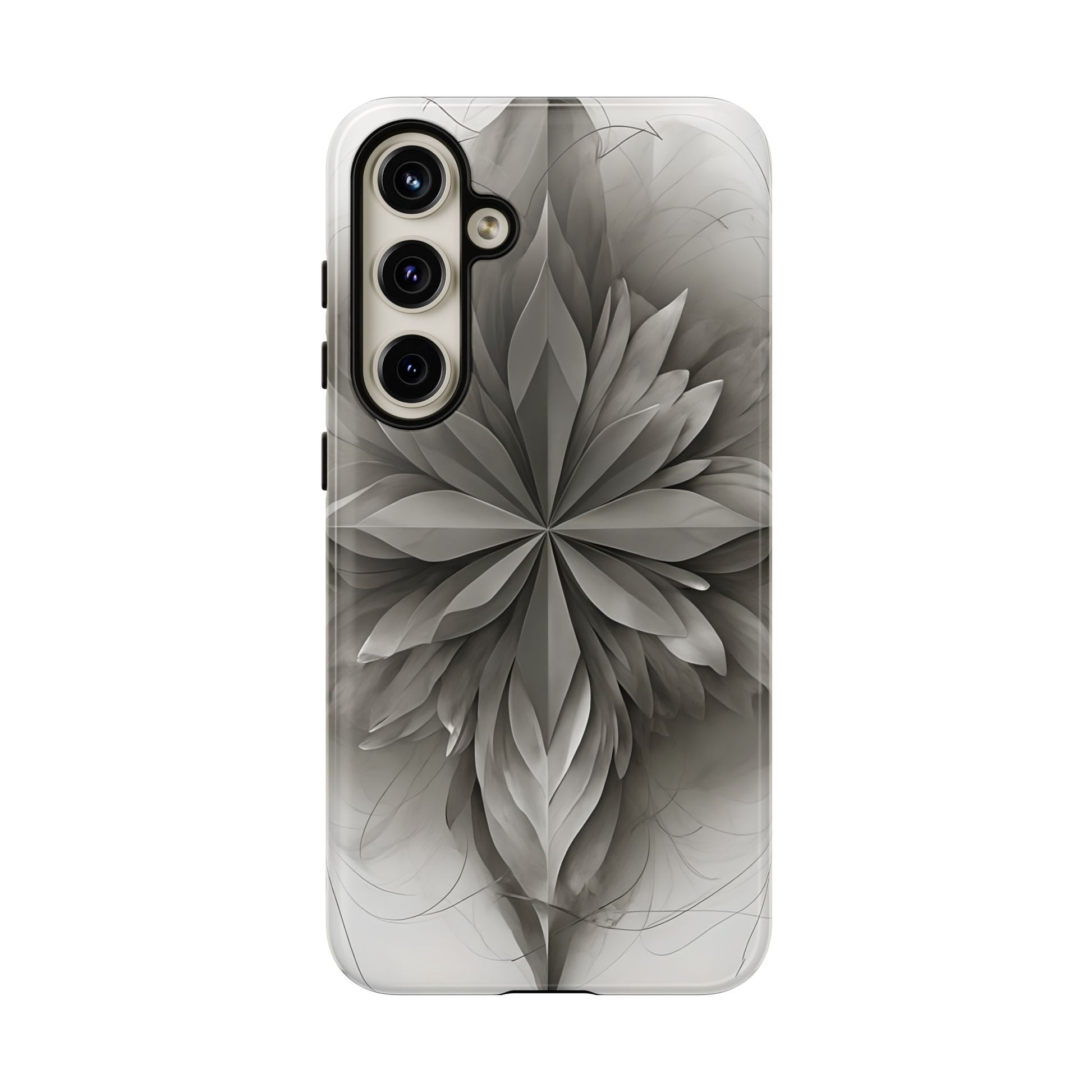 Silver Lotus - Elegant Monochrome Floral Samsung Galaxy S24 Plus Tough Phone Case - Modern Lotus Design