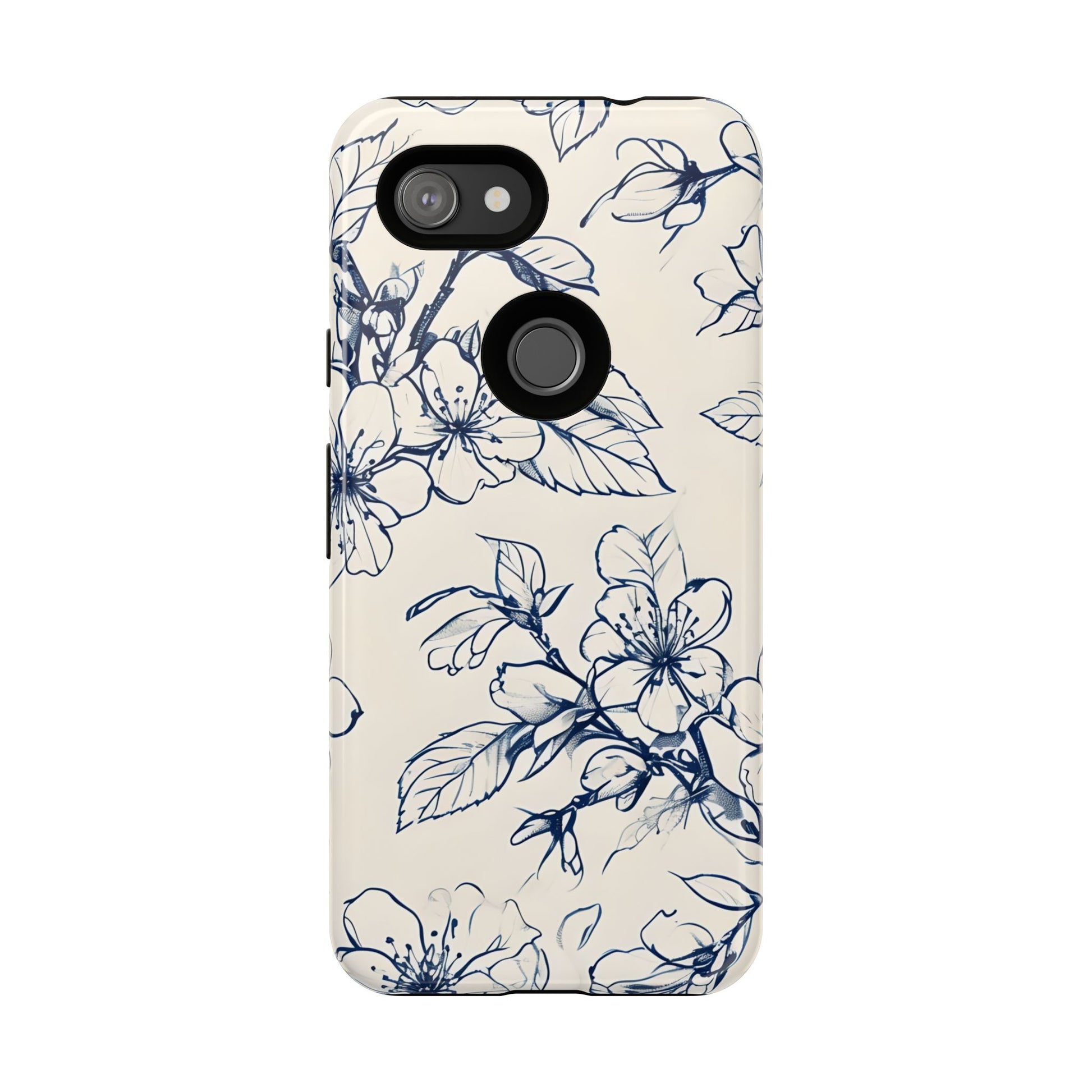 Blossom Sketch - Artistic Blue Floral Google Pixel 3a - Tough Phone Case - Hand-Drawn Botanical Design