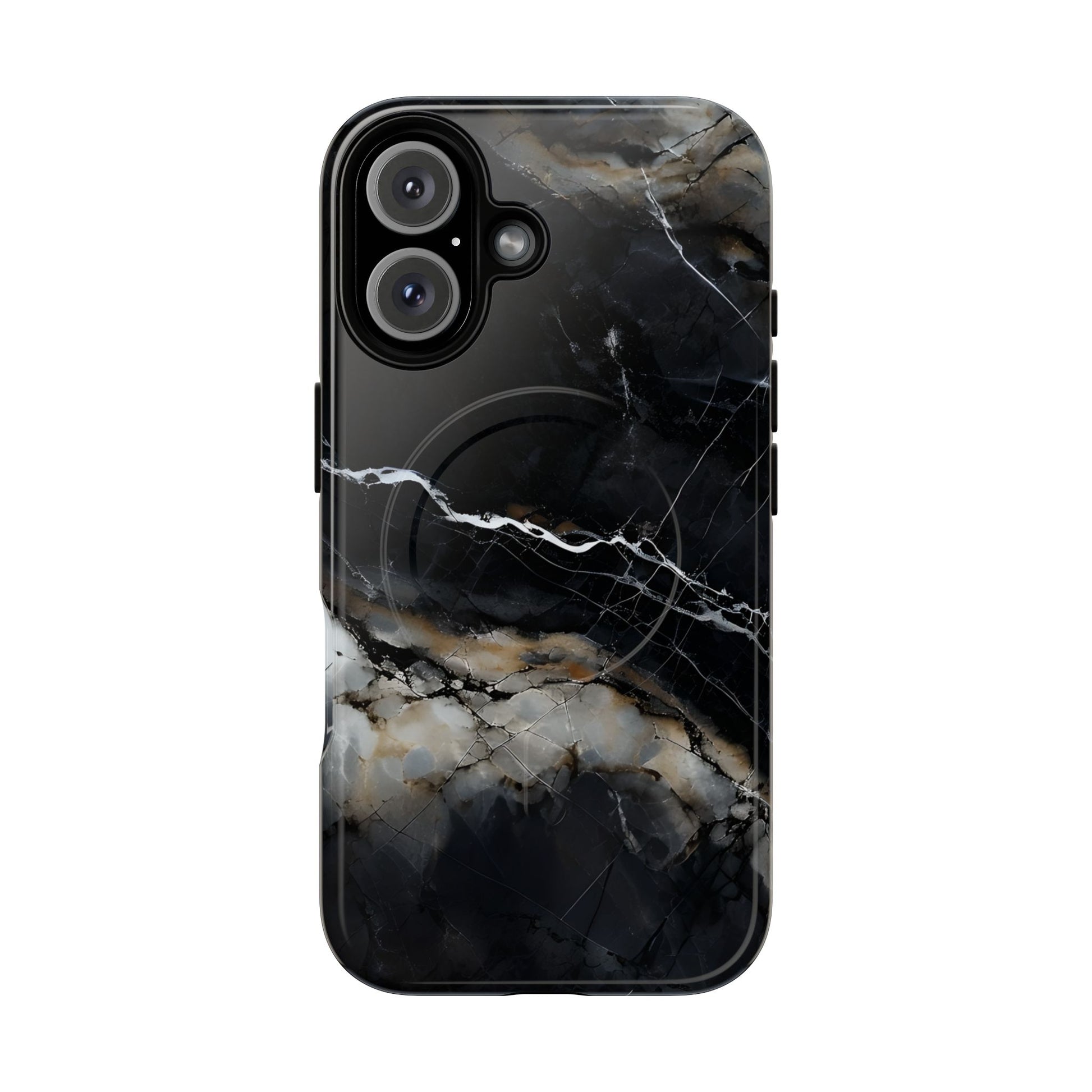 Obsidian Vein iPhone 16 MagSafe Phone Case -Black Neutral Marble Design