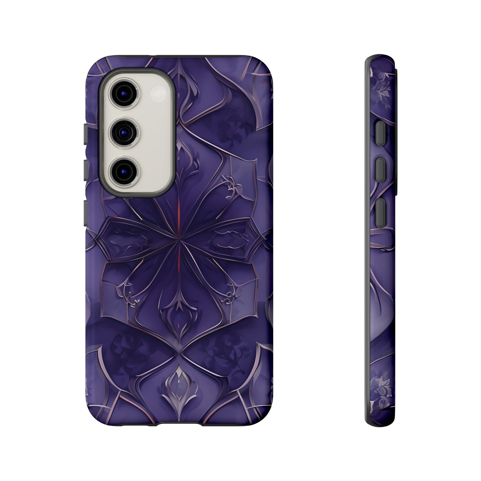 Violet Nebula - Kaleidoscope Collection Artistic Floral Burst - Samsung Galaxy S23 Tough Phone Case - Bold Purple Symmetrical Design