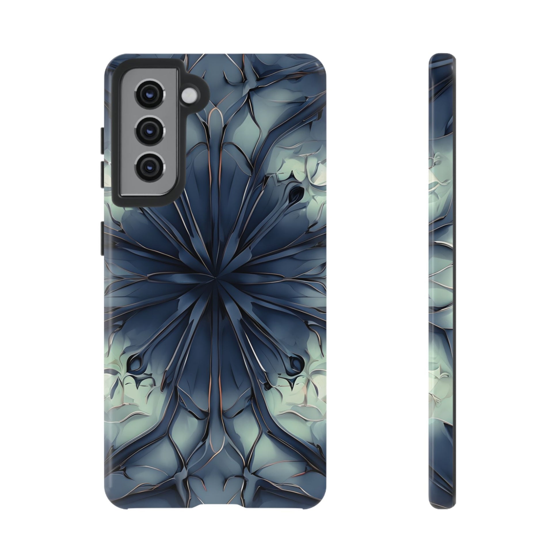 Indigo Mosaic - Artistic Kaleidoscope Collection Artistic Floral - Samsung Galaxy S21 Tough Phone Case - Bold Blue Symmetrical Design