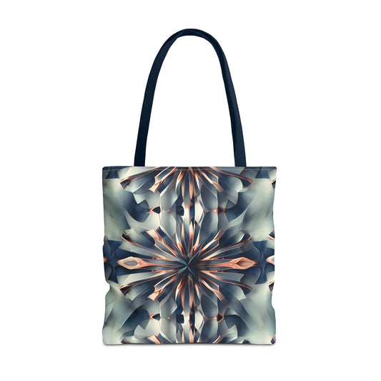 Obsidian Kaleidoscope Canvas Tote Bag (16x16 & 18x18)- Premium Navy Handle Designer Tote, Artistic Eco-Friendly Shopping Bag