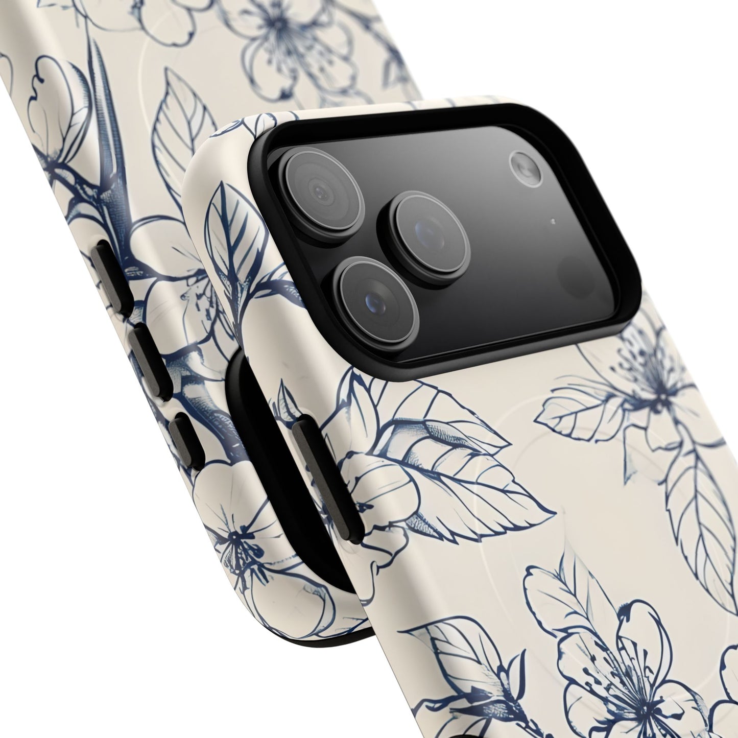 Blossom Sketch - Artistic Blue Floral - iPhone MagSafe Phone Case - Botanical Design