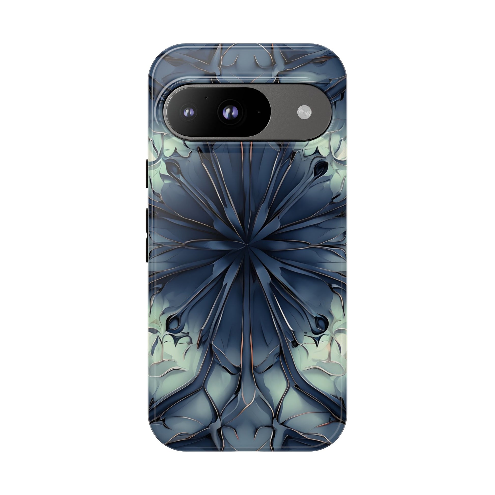 Indigo Mosaic - Artistic Kaleidoscope Collection Artistic Floral - Google Pixel 9 Tough Phone Case - Bold Blue Symmetrical Design
