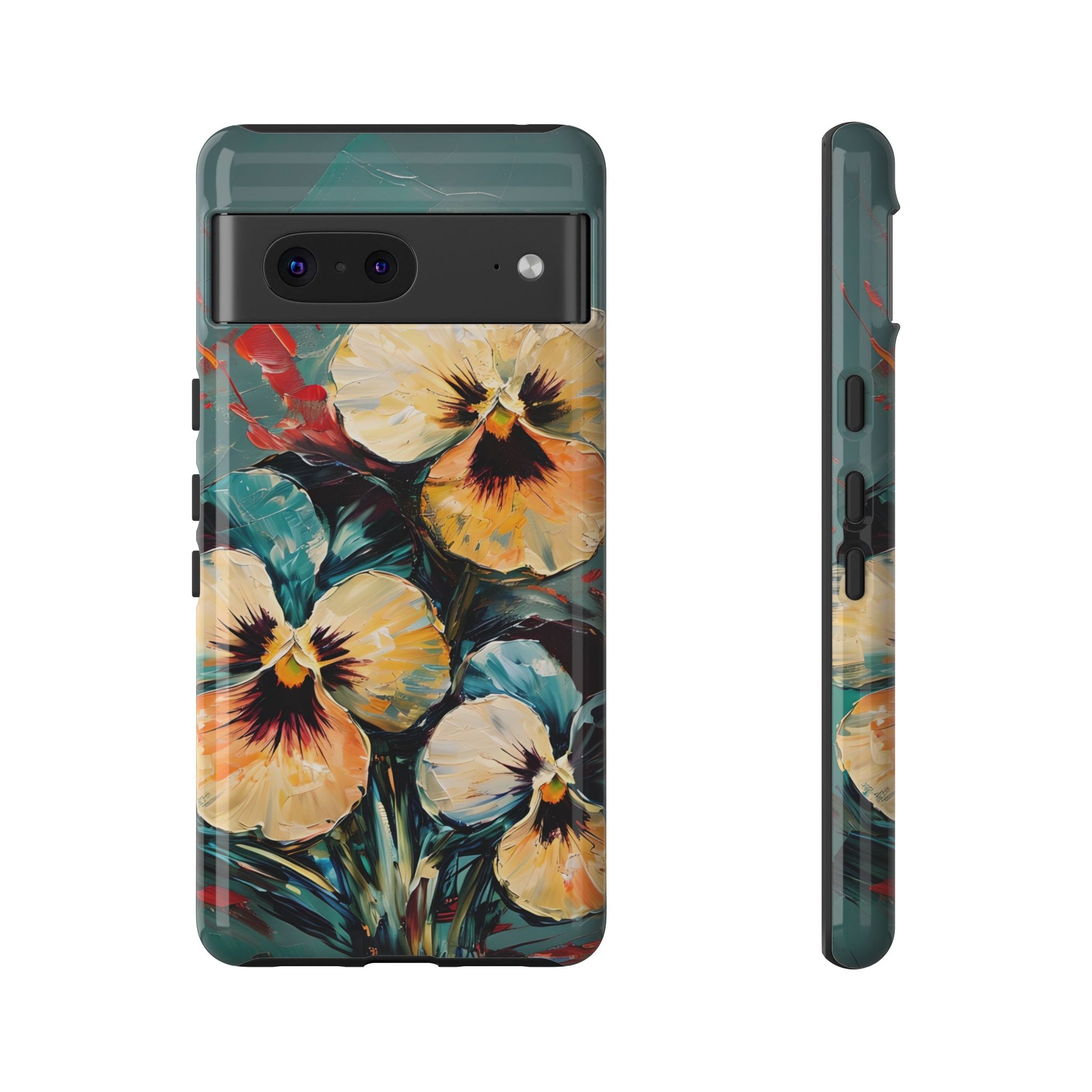 Golden Pansy Cascade Tough Case for Google Pixel 7 - Floral Artistic Shockproof Cover, Elegant Protective Phone Case