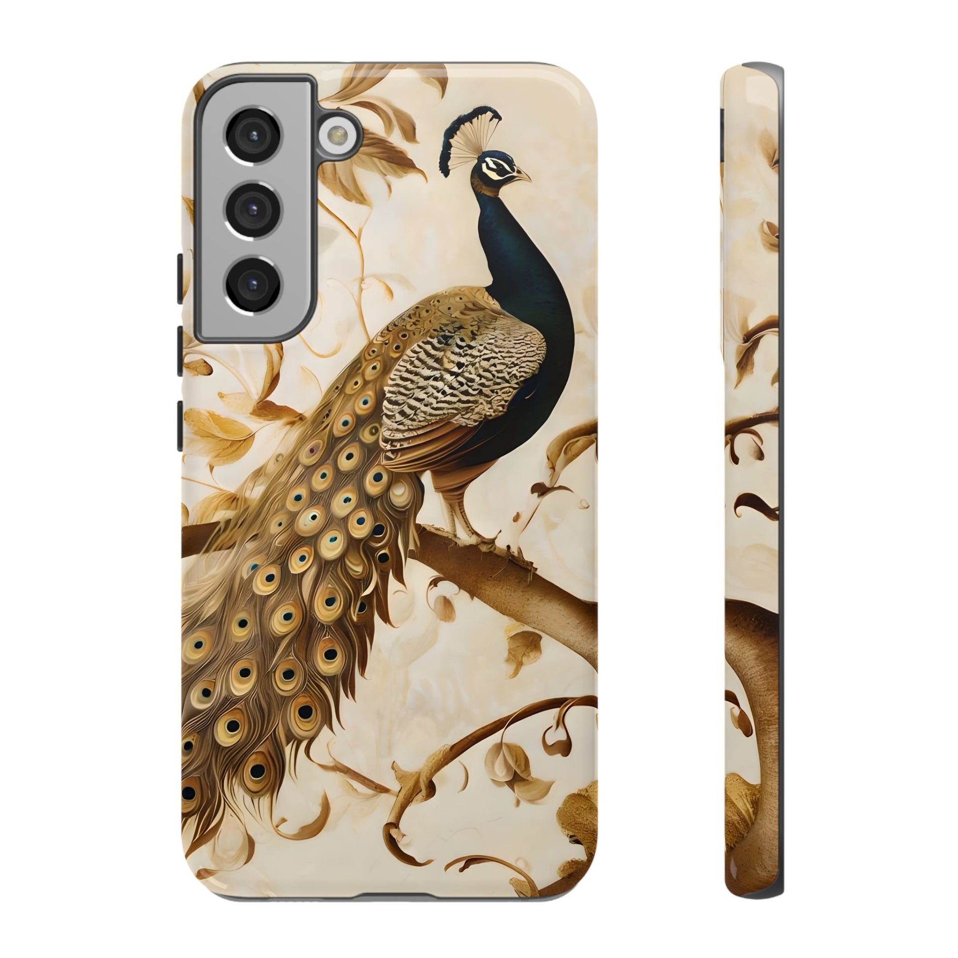 Golden Plumage - Luxe Peacock Art Samsung Galaxy S22 Plus Phone Case - Elegant Gold & Cream Design
