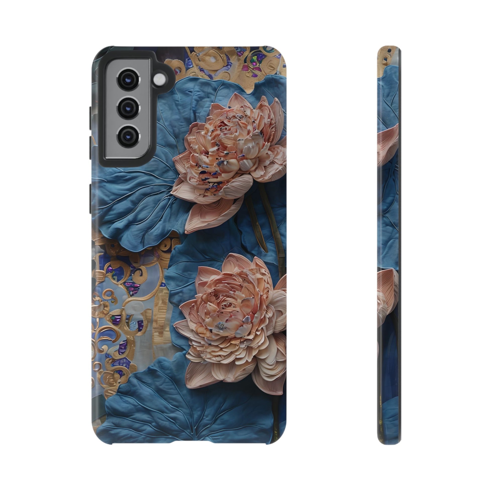 Peony Midnight Tapestry - Samsung Galaxy S21 Plus - Elegant Blue & Blush Artful Phone Cover