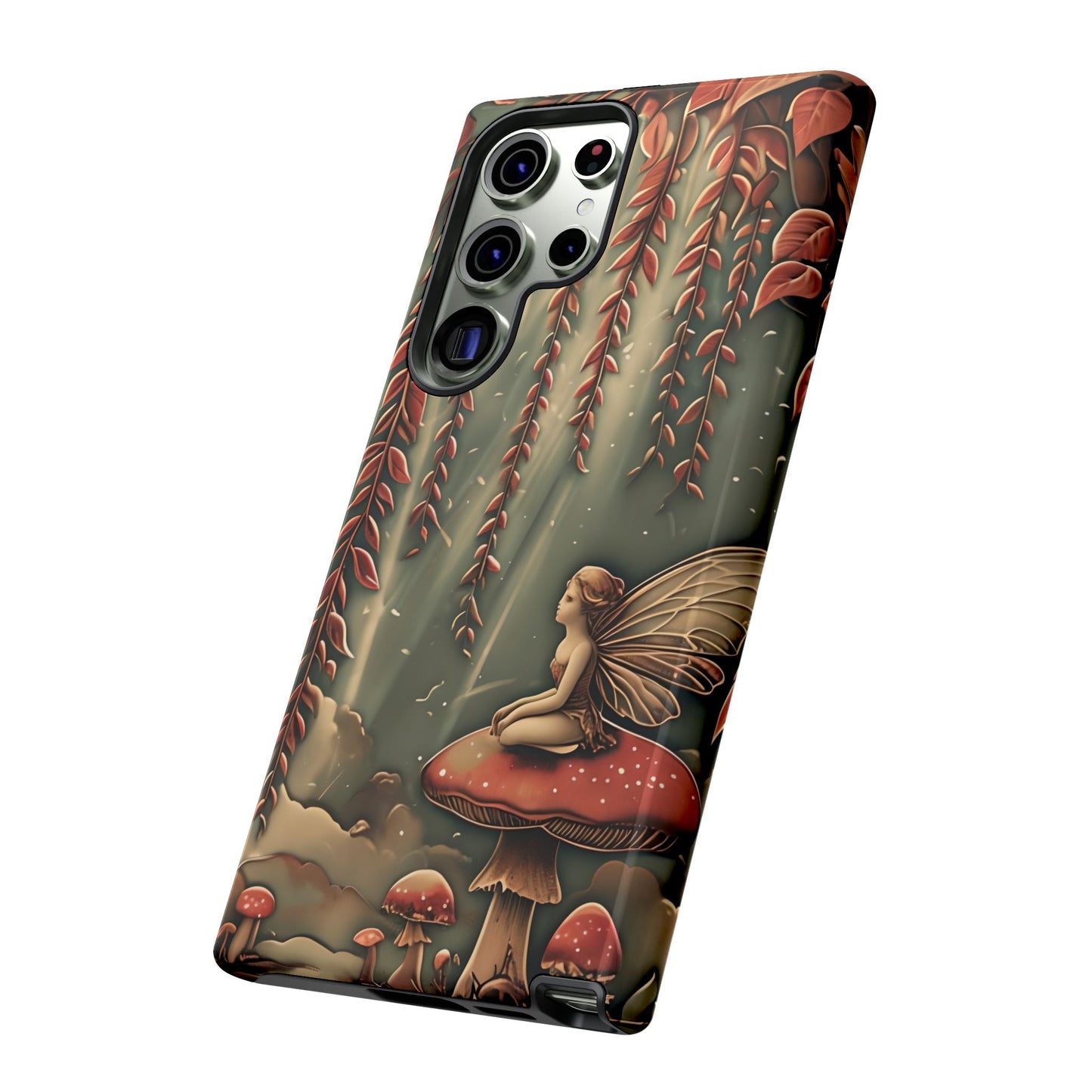 Willow Whisper fairy forest scene Samsung Galaxy phone case angled view