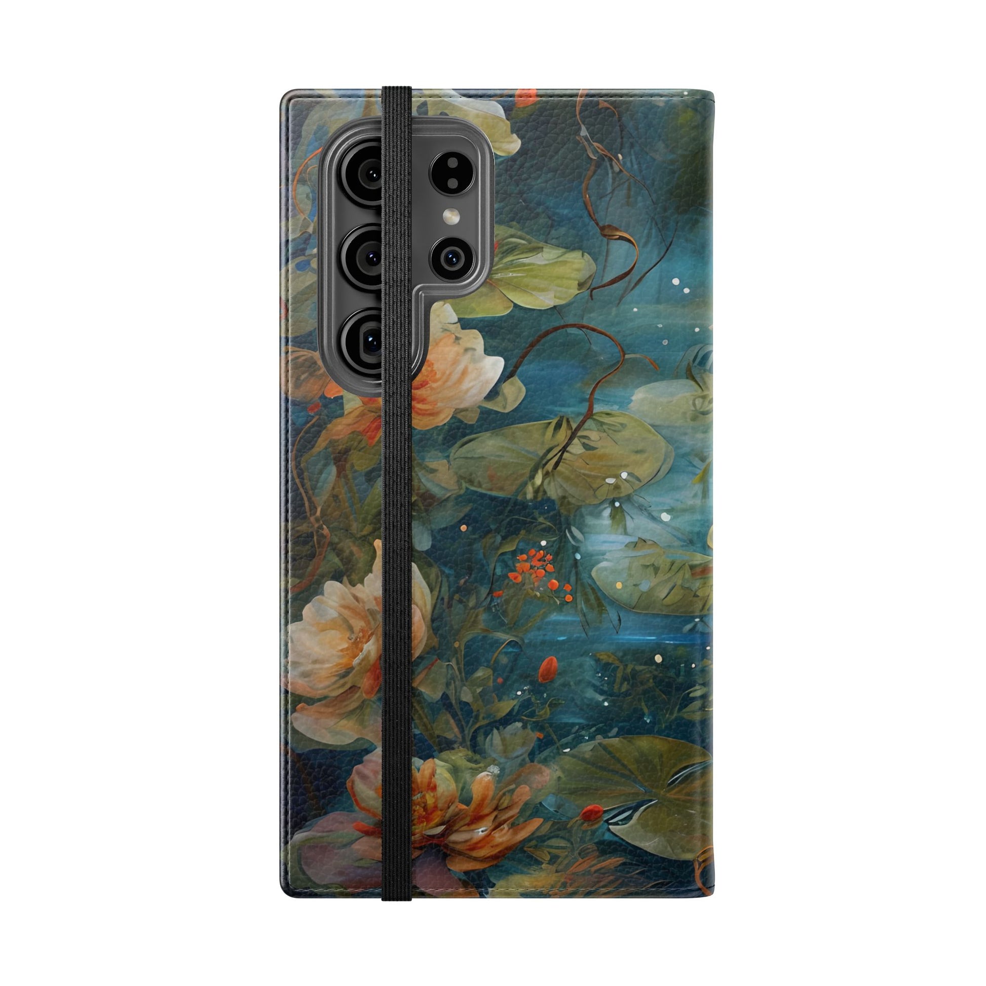 Waterlily Nocturne Samsung Galaxy S23 Ultra Wallet Case - Elegant Floral Flip Cover, Vintage Botanical Phone Folio