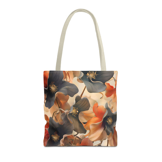Autumn Ember canvas tote bag featuring warm autumn floral artwork with light handles