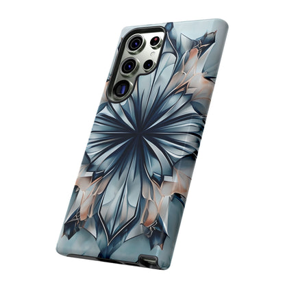 Indigo Mirage indigo geometric floral artwork Samsung Galaxy phone case angled view