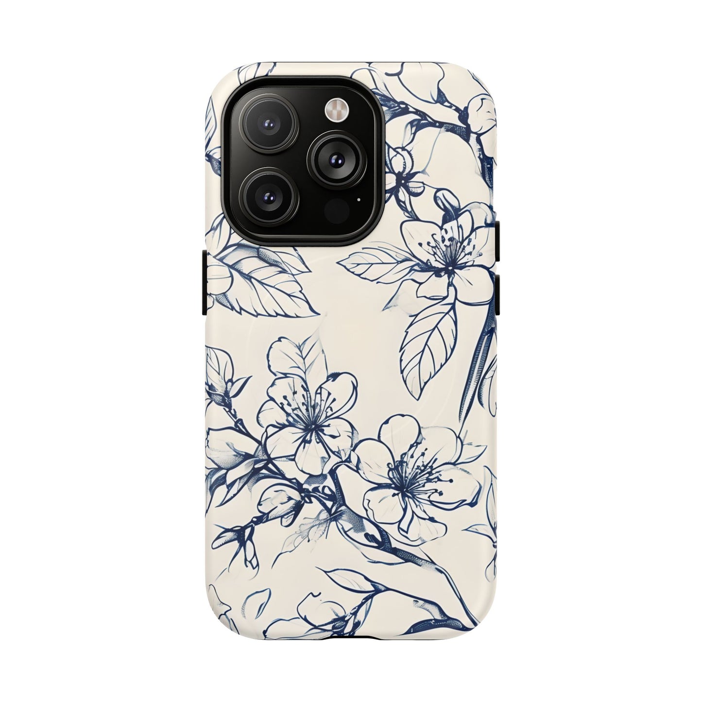 Blossom Sketch - Artistic Blue Floral - iPhone MagSafe Phone Case - Botanical Design