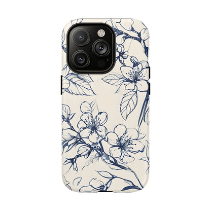 Blossom Sketch - Artistic Blue Floral - iPhone MagSafe Phone Case - Botanical Design