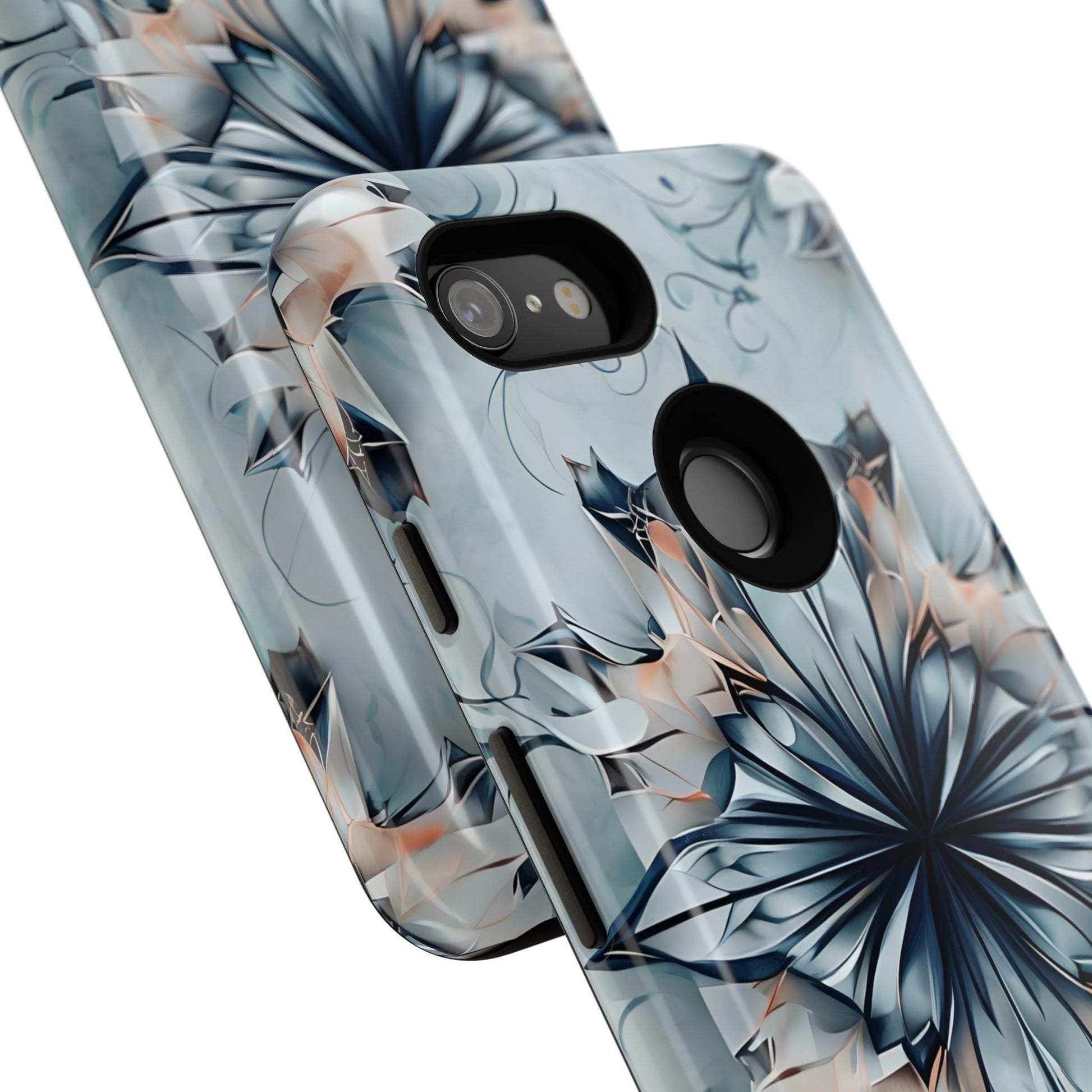 Indigo Mirage - Artistic Kaleidoscope Collection Artistic Floral - Google Pixel 3 Tough Phone Case - Bold Indigo Symmetrical Design