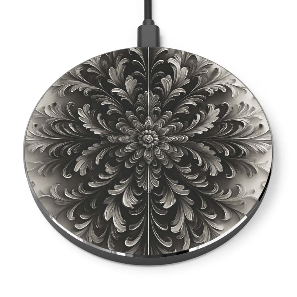 Obsidian Bloom Qi Wireless Charger - 10W Fast Charging Pad - MagSafe Compatible Designer Phone Charger