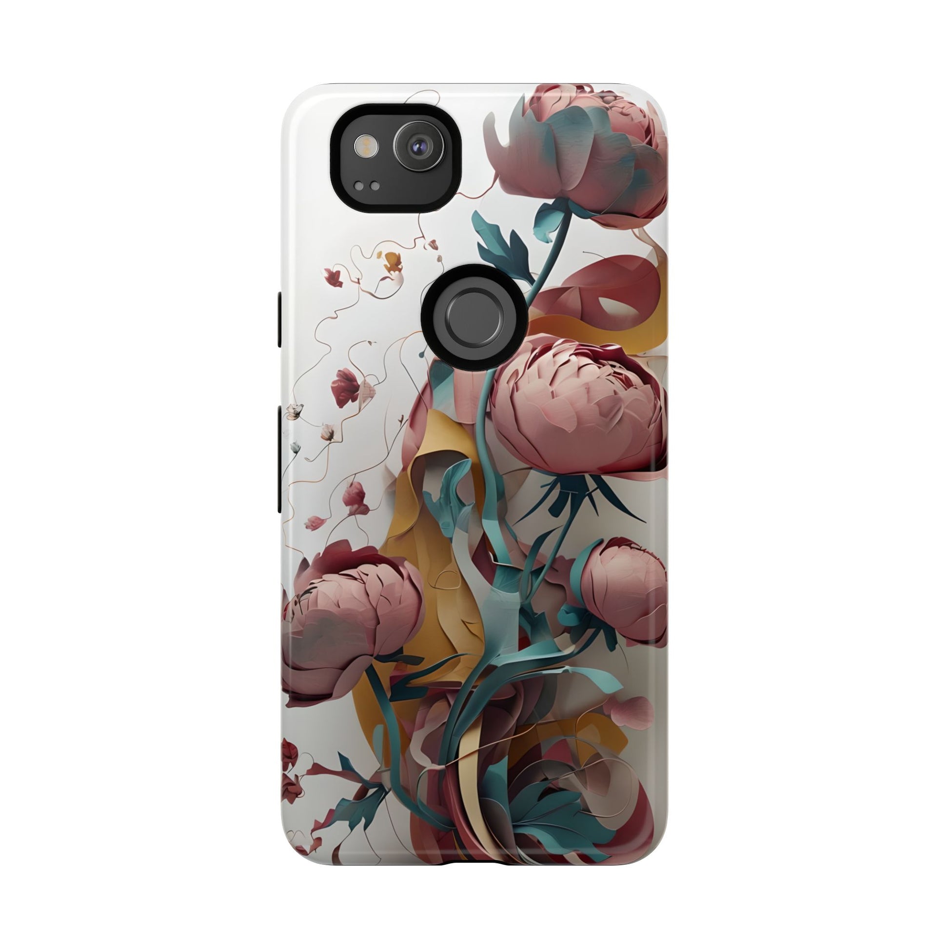 Blushing Peony Veil - Elegant Painterly Floral Google Pixel 2 Tough Phone Case - Soft Blush & Teal Peony Design