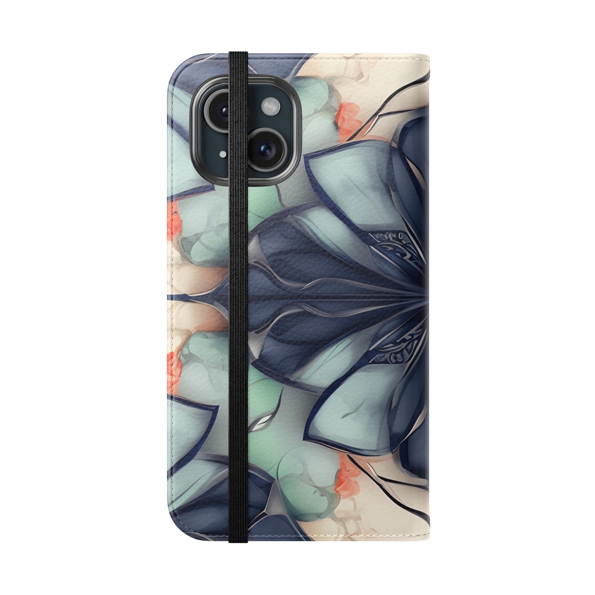 Midnight Mosaic geometric pattern iPhone wallet flip phone case closed