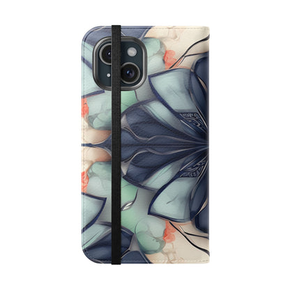 Midnight Mosaic geometric pattern iPhone wallet flip phone case closed