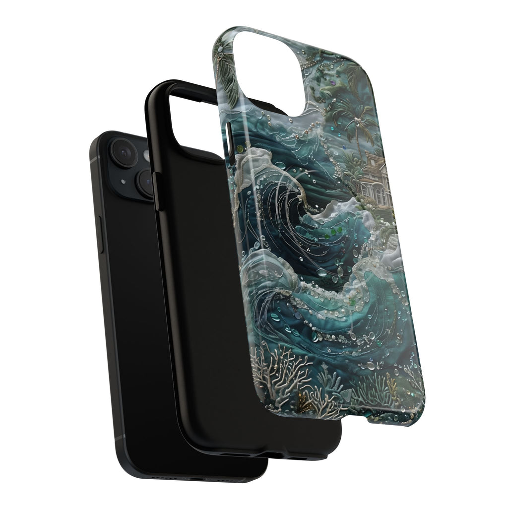 Tropical Midnight Wave - Artistic Ocean iPhone 15 Plus MagSafe Phone Case - Dramatic Blue Wave Design
