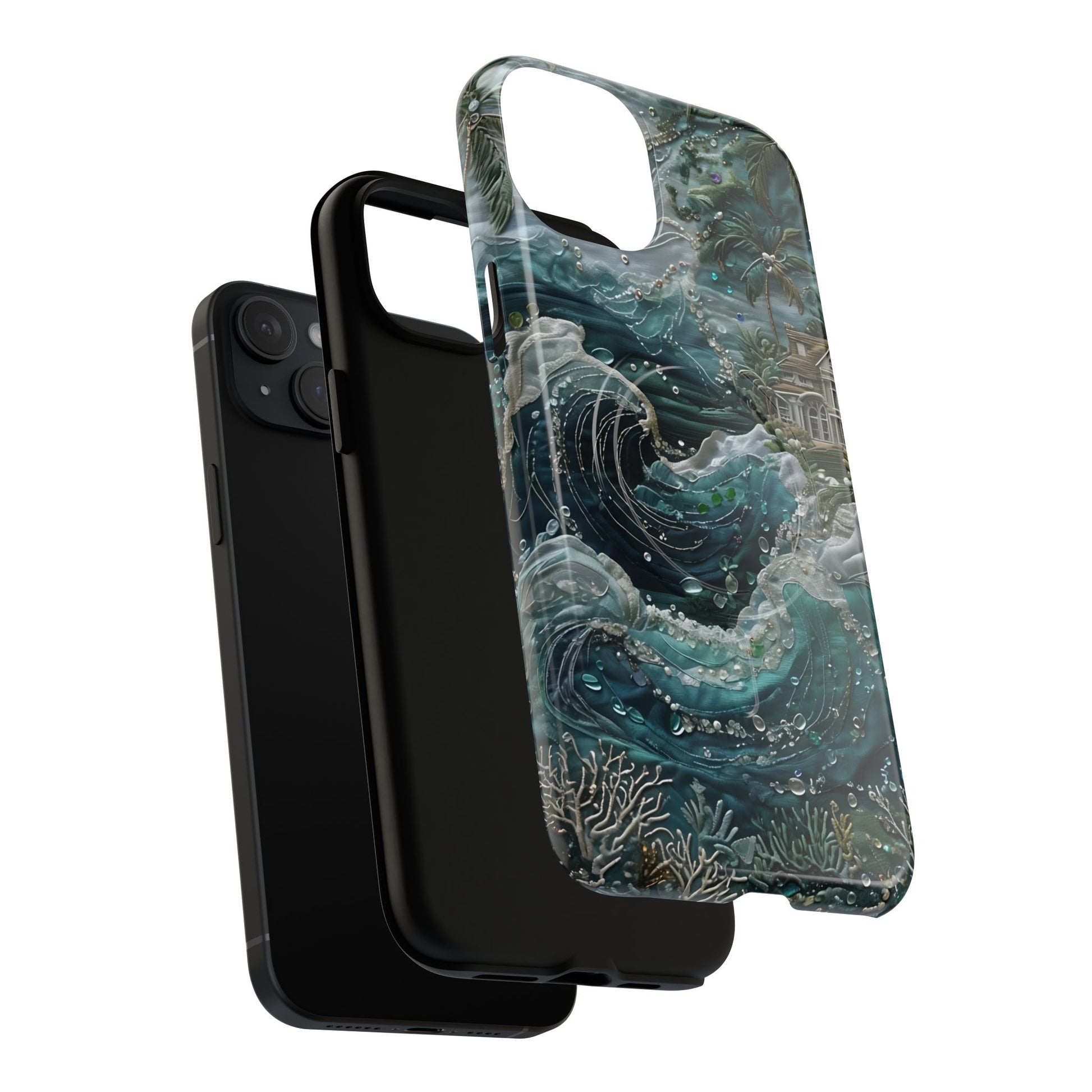 Tropical Midnight Wave - Artistic Ocean iPhone 15 Plus MagSafe Phone Case - Dramatic Blue Wave Design