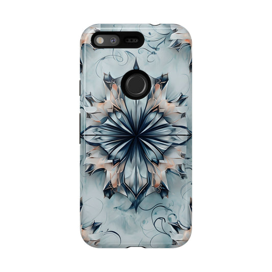 Indigo Mirage - Artistic Kaleidoscope Collection Artistic Floral - Google Pixel Tough Phone Case - Bold Indigo Symmetrical Design