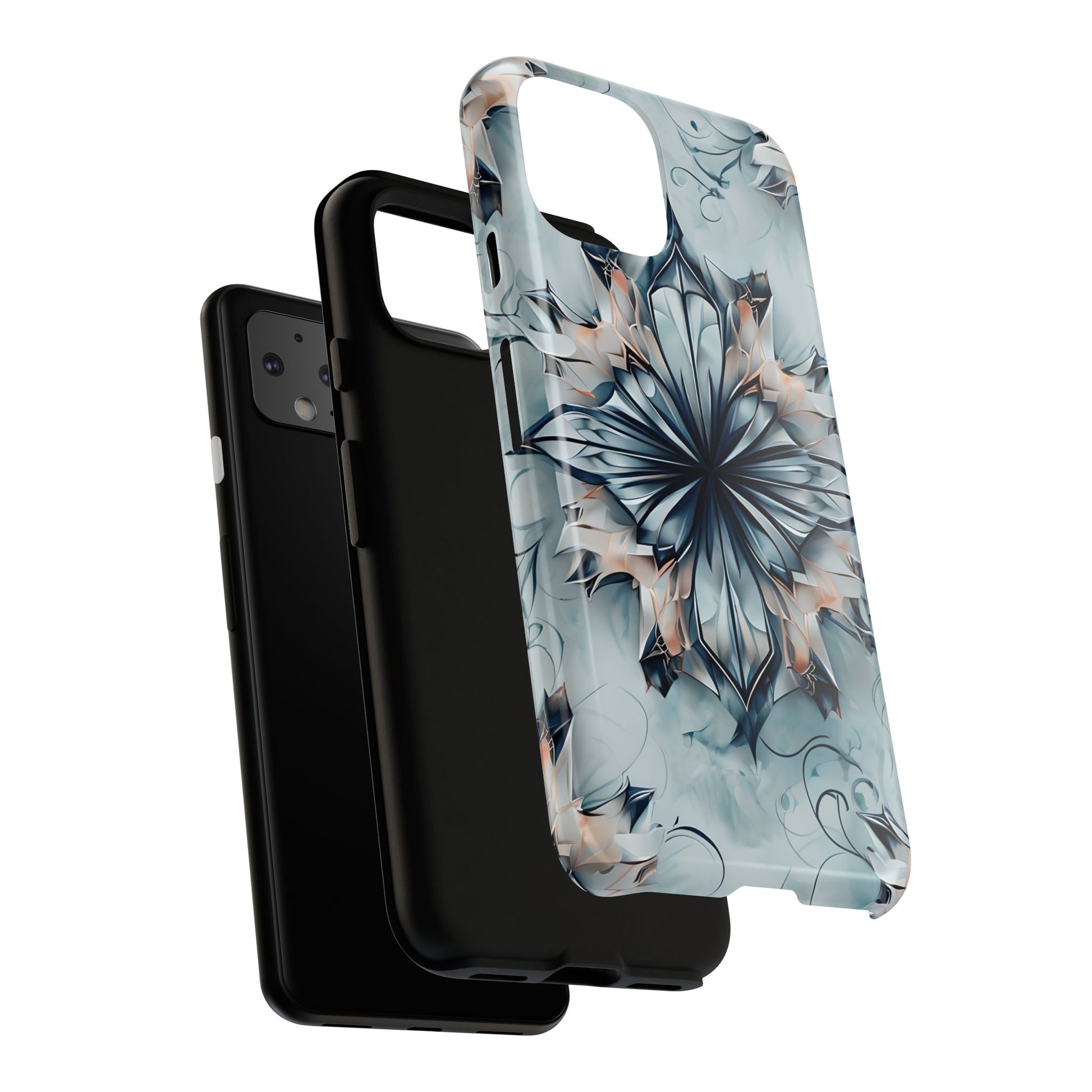 Indigo Mirage - Artistic Kaleidoscope Collection Artistic Floral - Google Pixel 4 Tough Phone Case - Bold Indigo Symmetrical Design