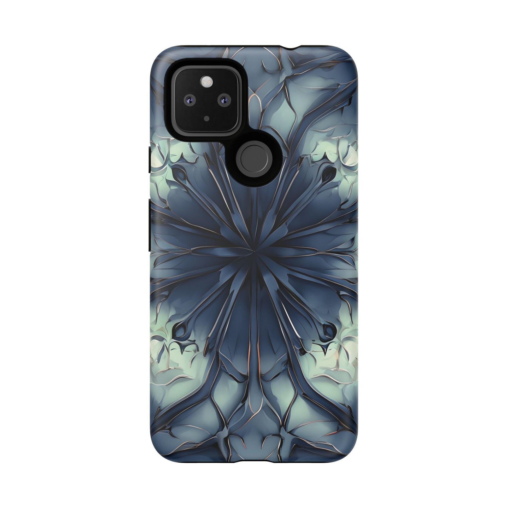Indigo Mosaic - Artistic Kaleidoscope Collection Artistic Floral - Google Pixel 4a 5G Tough Phone Case - Bold Blue Symmetrical Design