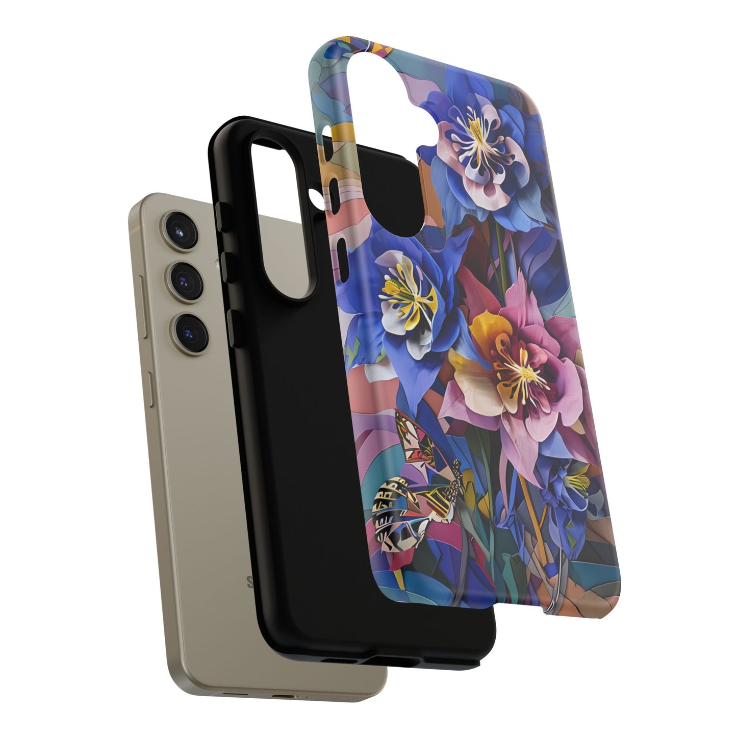 Blue Columbine Carnivale - Artistic Floral & Butterfly Samsung Ultra Tough Phone Case - Vibrant Botanical Design