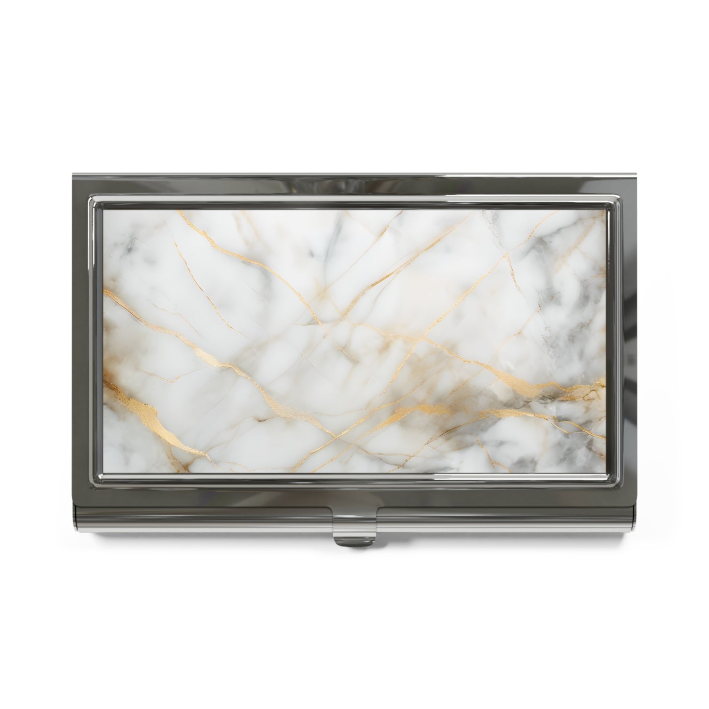 Golden Vein white marble with gold veining business card holder closed top view