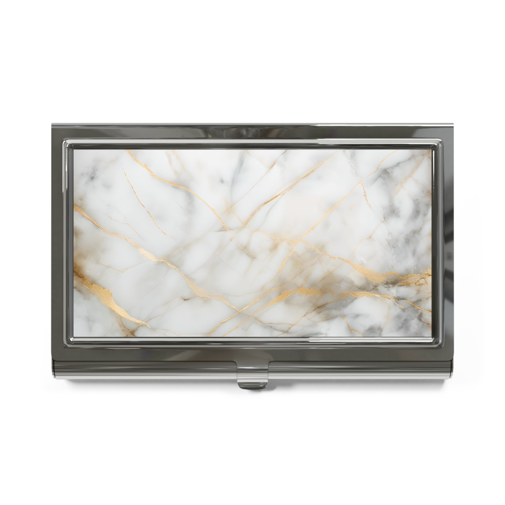 Golden Vein white marble with gold veining business card holder closed top view