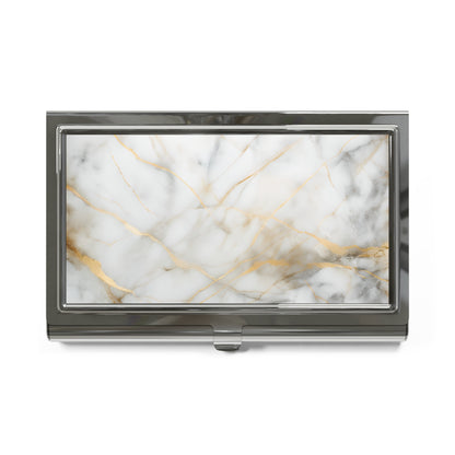 Golden Vein white marble with gold veining business card holder closed top view
