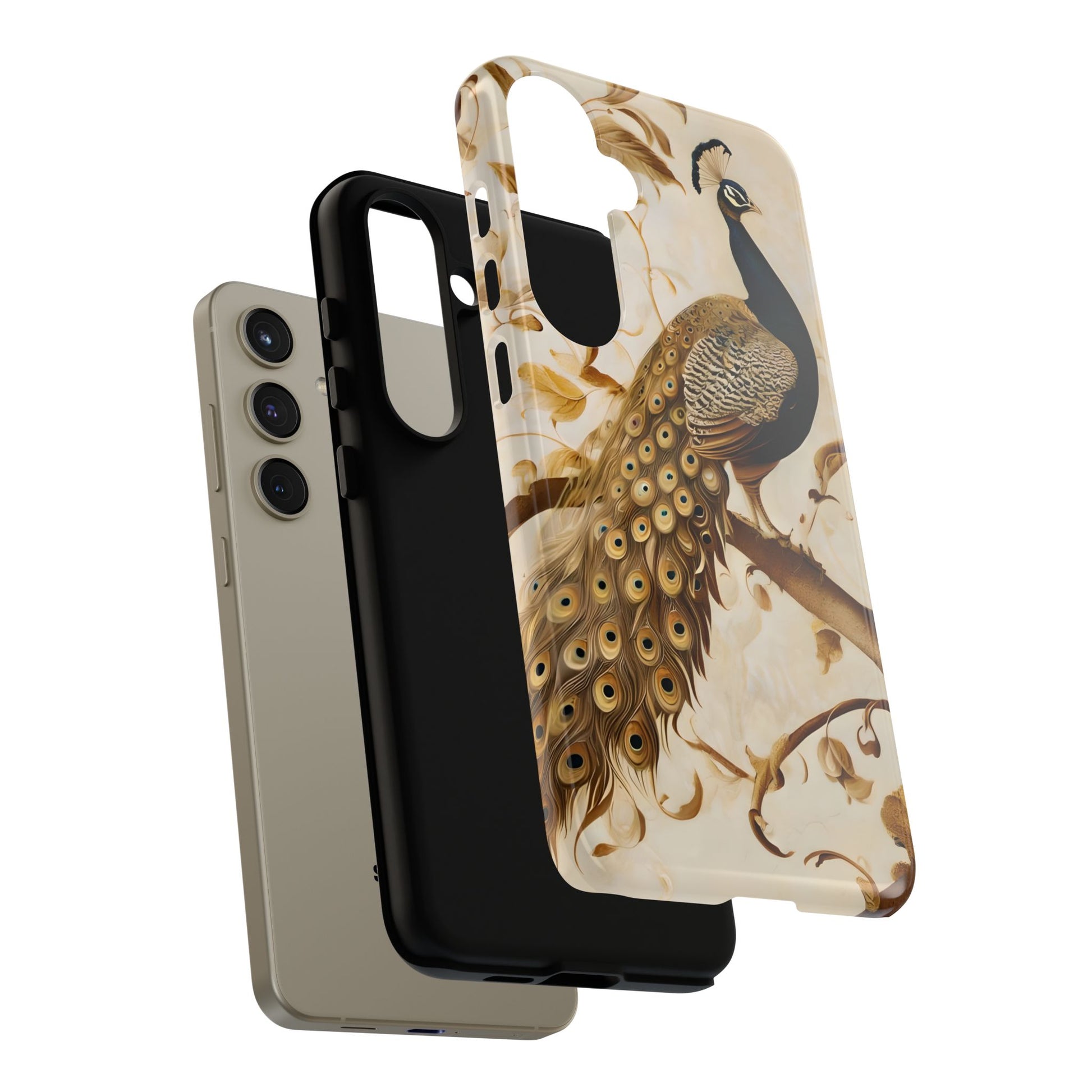 Golden Plumage - Luxe Peacock Art Samsung Galaxy S24 Plus Phone Case - Elegant Gold & Cream Design