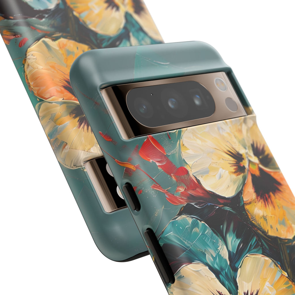 Golden Pansy Cascade Tough Case for Google Pixel 8 Pro - Floral Artistic Shockproof Cover, Elegant Protective Phone Case