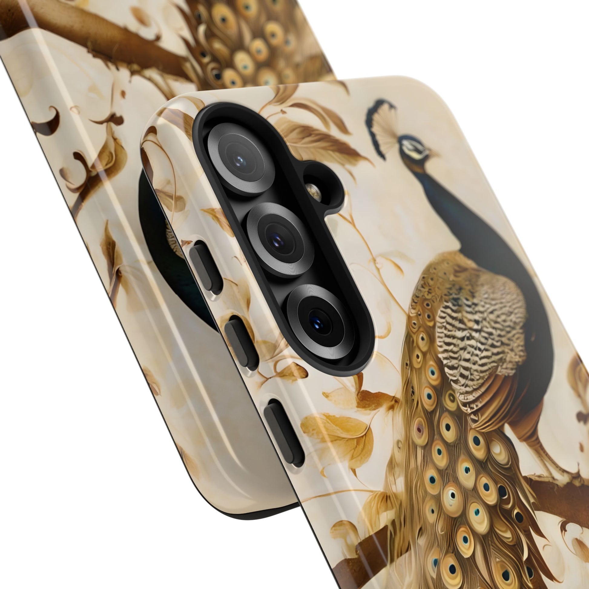 Golden Plumage - Luxe Peacock Art Samsung Galaxy S25 Plus Phone Case - Elegant Gold & Cream Design