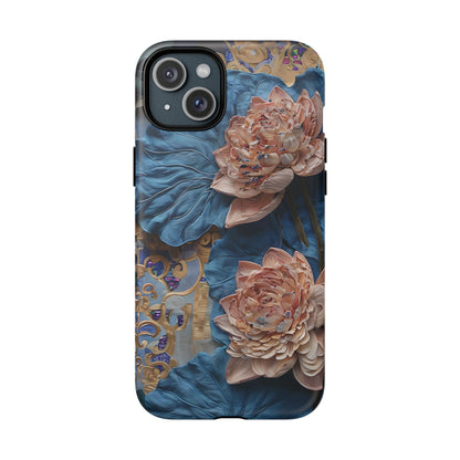 Peony Midnight Tapestry - iPhone Case- MagSafe Compatible - Elegant Blue & Blush Artful Phone Cover