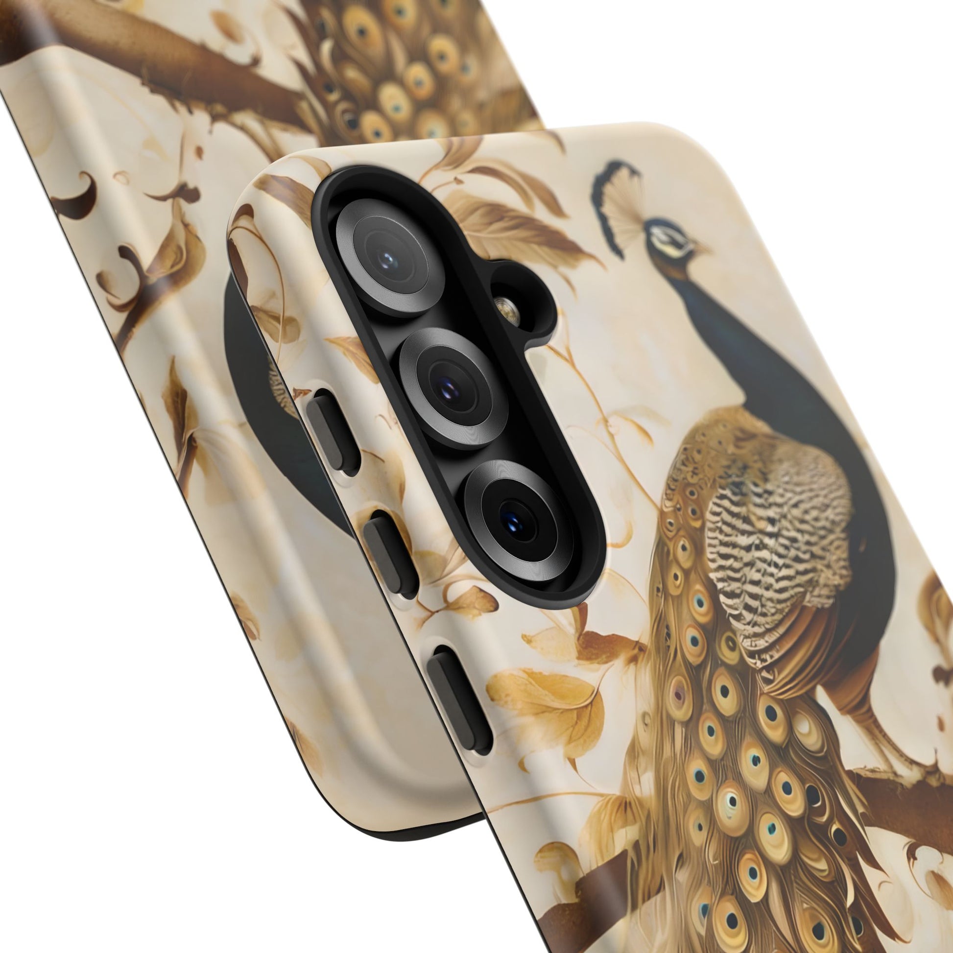 Golden Plumage - Luxe Peacock Art Samsung Galaxy S25 Plus Phone Case - Elegant Gold & Cream Design