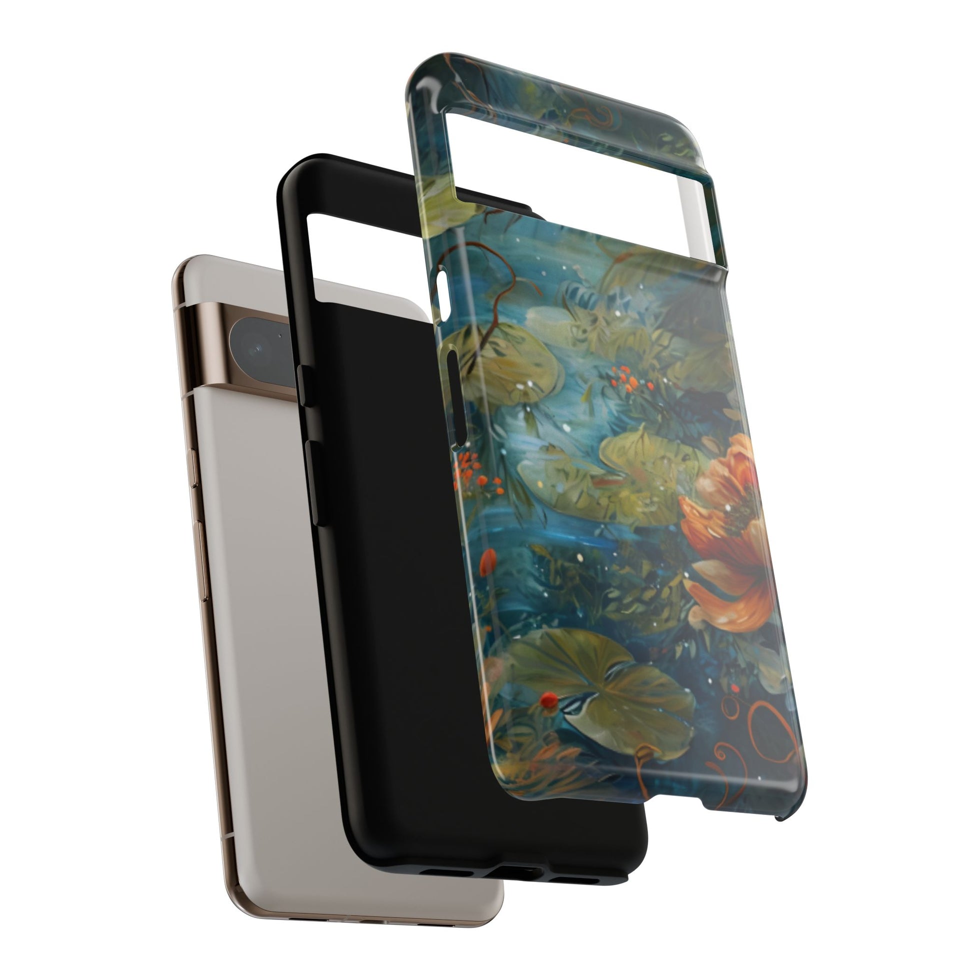 Waterlily Nocturne shockproof dual layer Google Pixel phone case with water lily pond painting