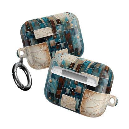 Two Architectural Drift AirPods cases angled view showing geometric tile artwork on both sides