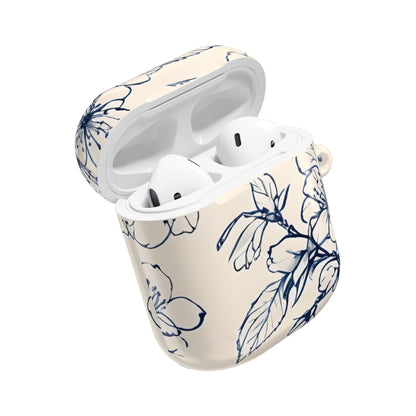 Blossom Sketch AirPod Case - Elegant Floral Earbud Cover for Gen 1, 2, 3, Pro Gen 1 & 2 - Chic Blue Botanical Gift for Her