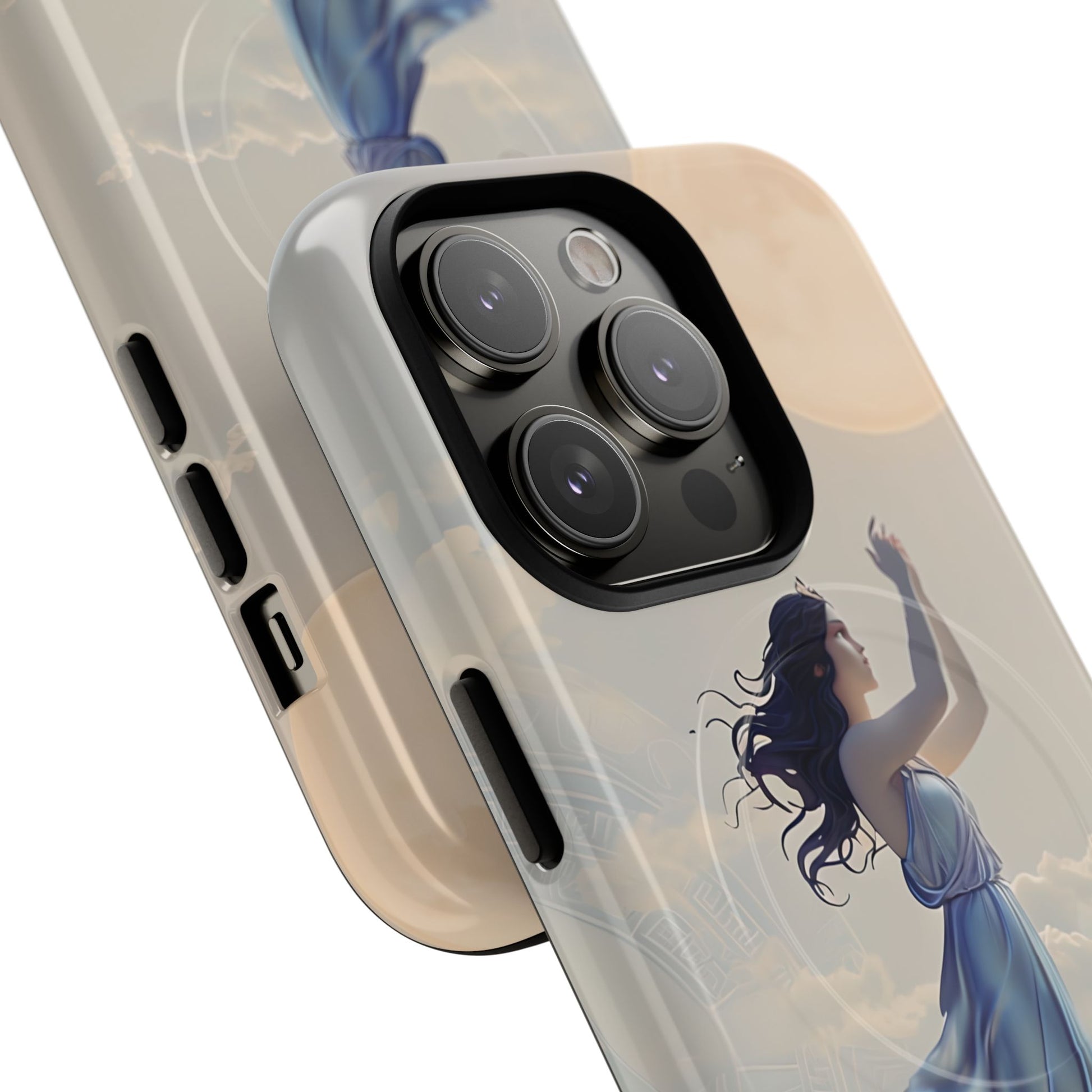 Moonlit Ascend - Ethereal Celestial Art iPhone 14 Pro MagSafe Phone Case -Dreamy Night Sky & Floating Woman Design