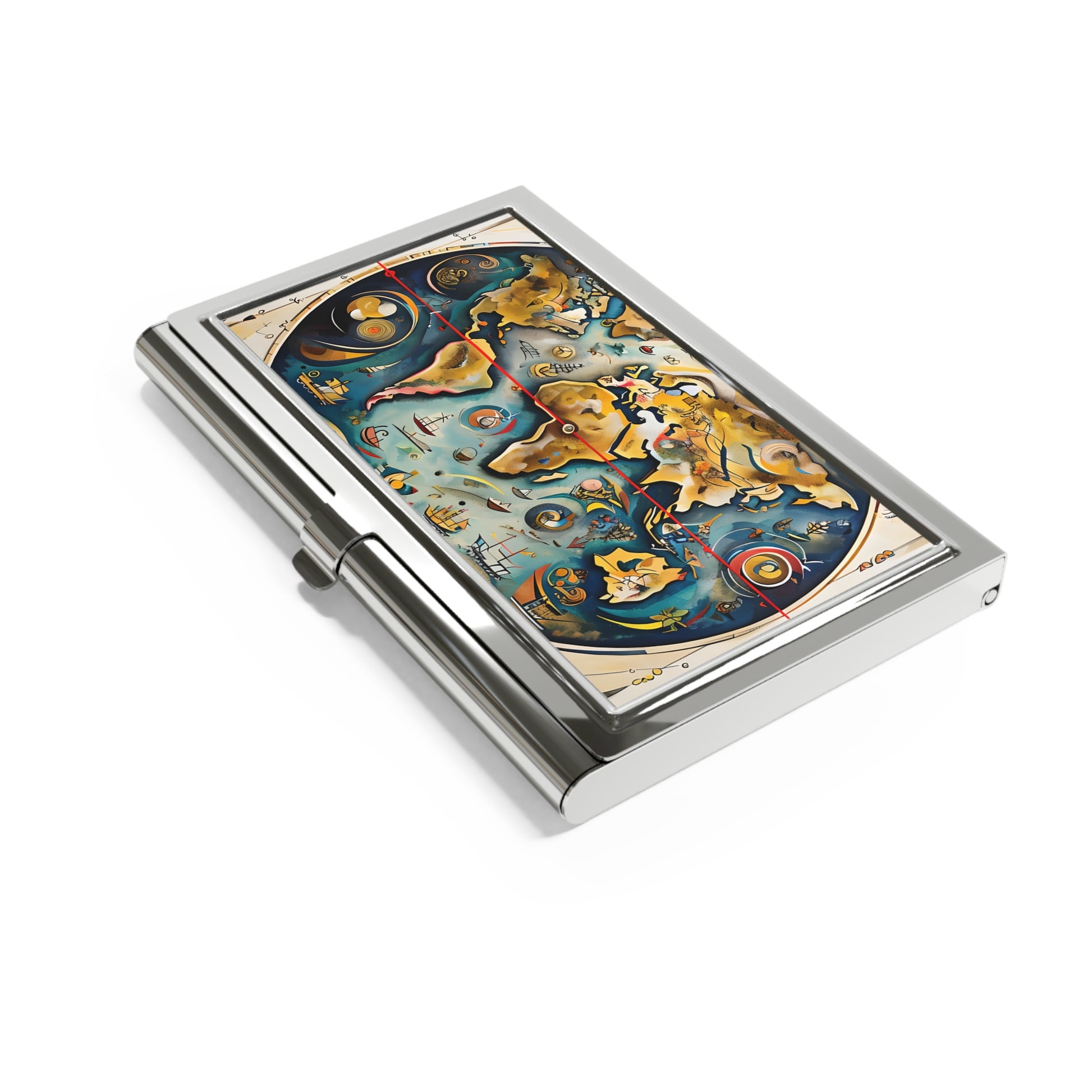 Celestial Map Business Card Holder - Vintage Star Chart & World Map Design for Stargazers & Explorers