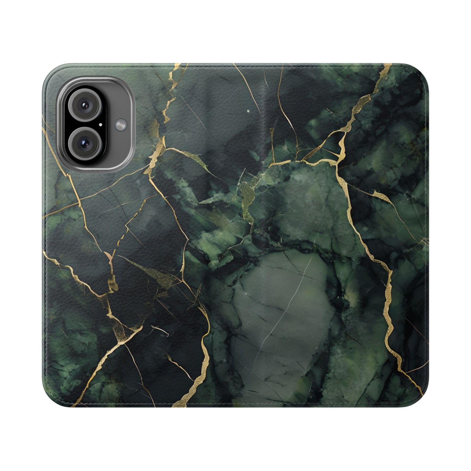 Verdant Vein - Green Marble Design Wallet Phone Case for iPhone 16
