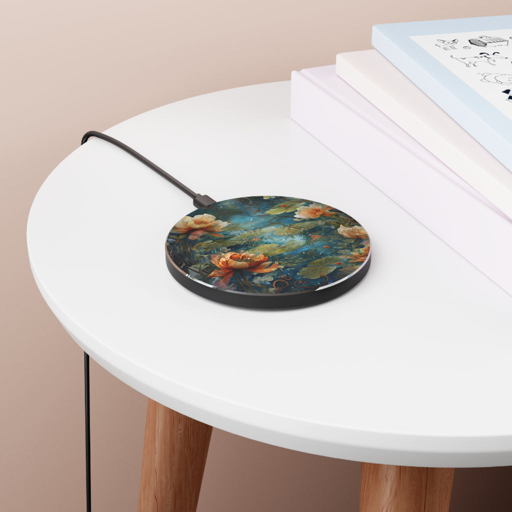 Waterlily Nocturne Wireless Charger - Artistic Fast Charging Pad, Nature-Inspired Tech Gift, Elegant Desk Accessory