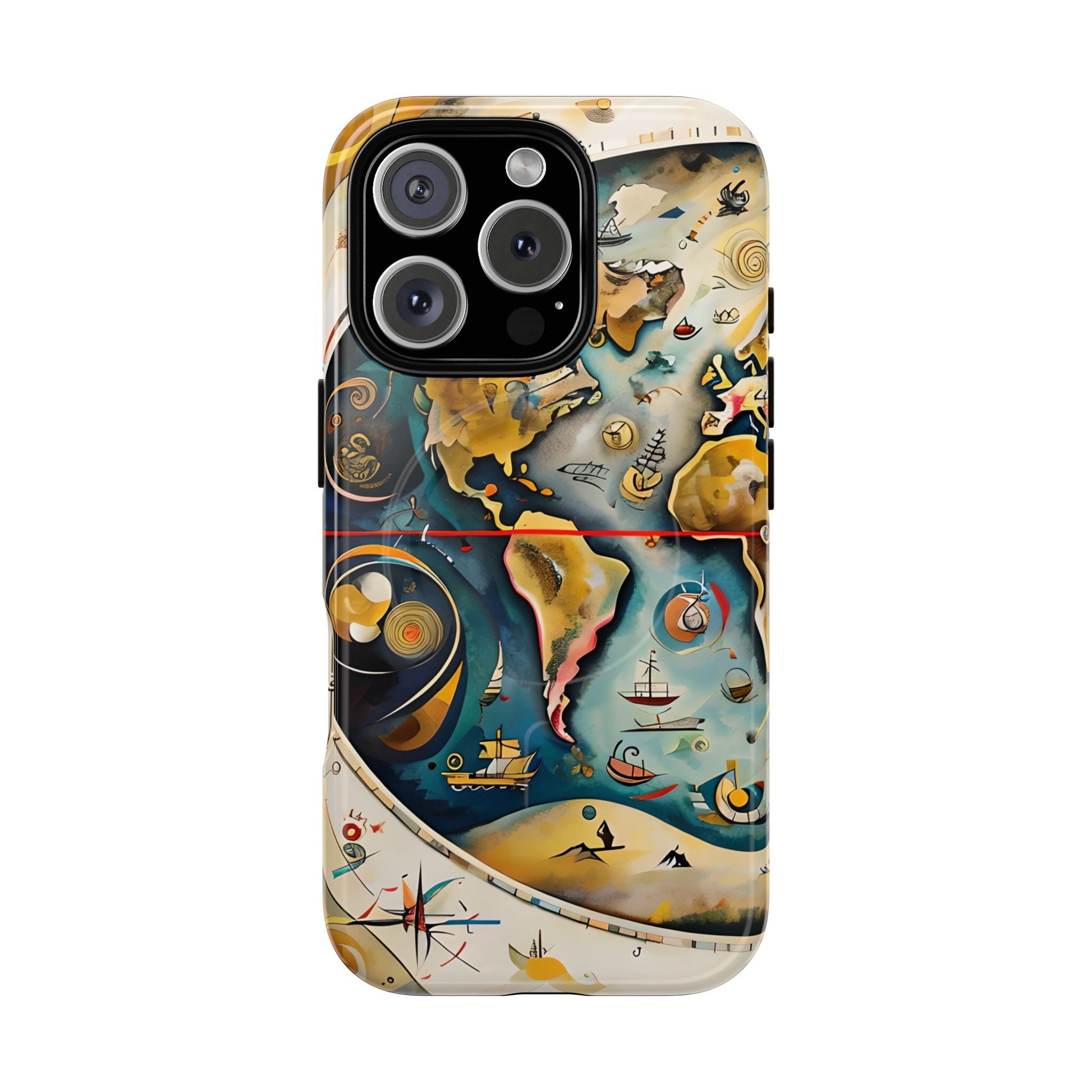 Celestial Map iPhone 16 Pro MagSafe Phone Case -Vintage Nautical World Map, Artistic Blue & Gold