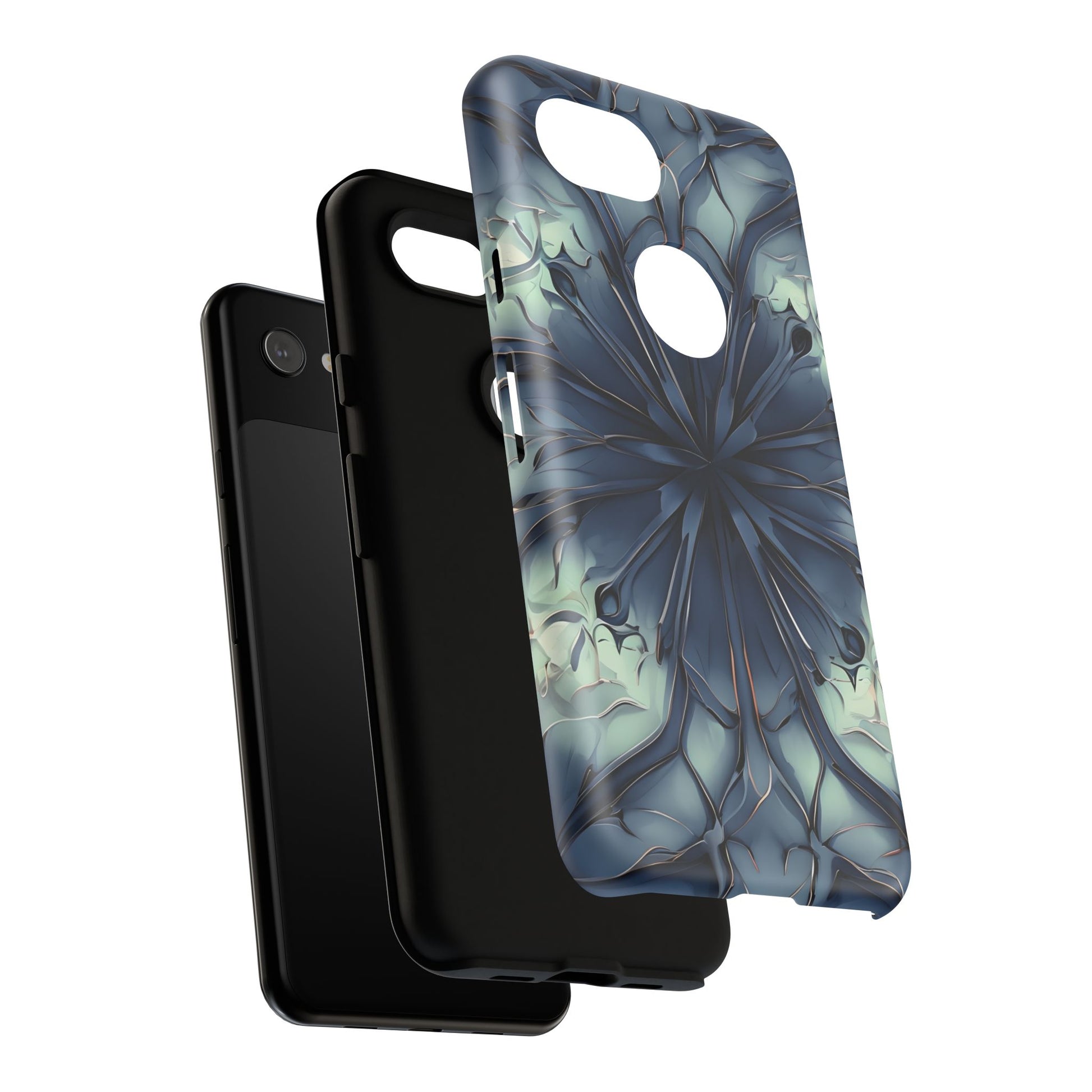 Indigo Mosaic - Artistic Kaleidoscope Collection Artistic Floral - Google Pixel 3a Tough Phone Case - Bold Blue Symmetrical Design