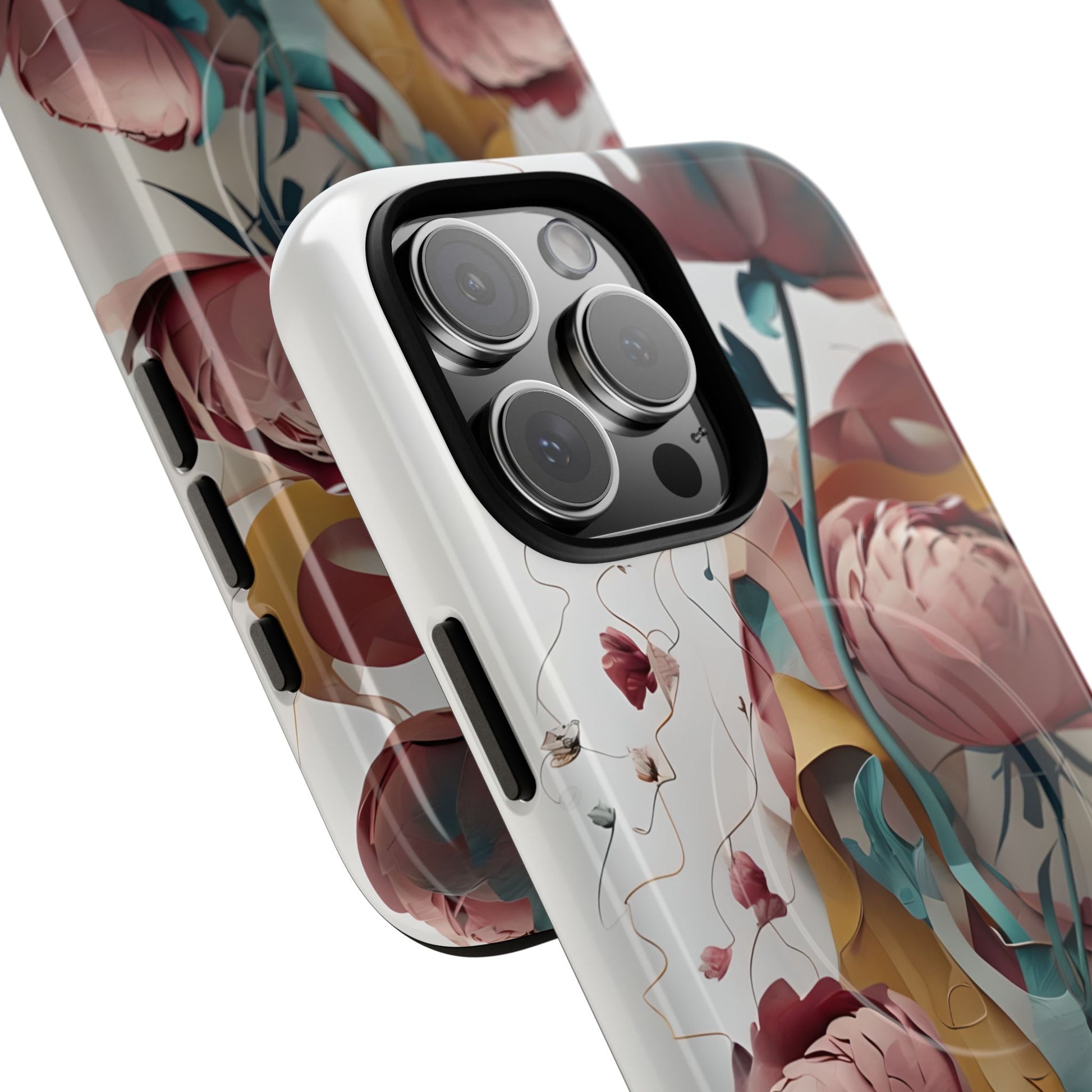 Blushing Peony Veil - Elegant Painterly Floral iPhone 16 Pro Max MagSafe Phone Case - Soft Blush & Teal Peony Design