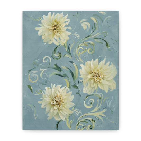 Golden Dahlia Trio - Vertical Botanical Wall Art with Elegant Warm Tones