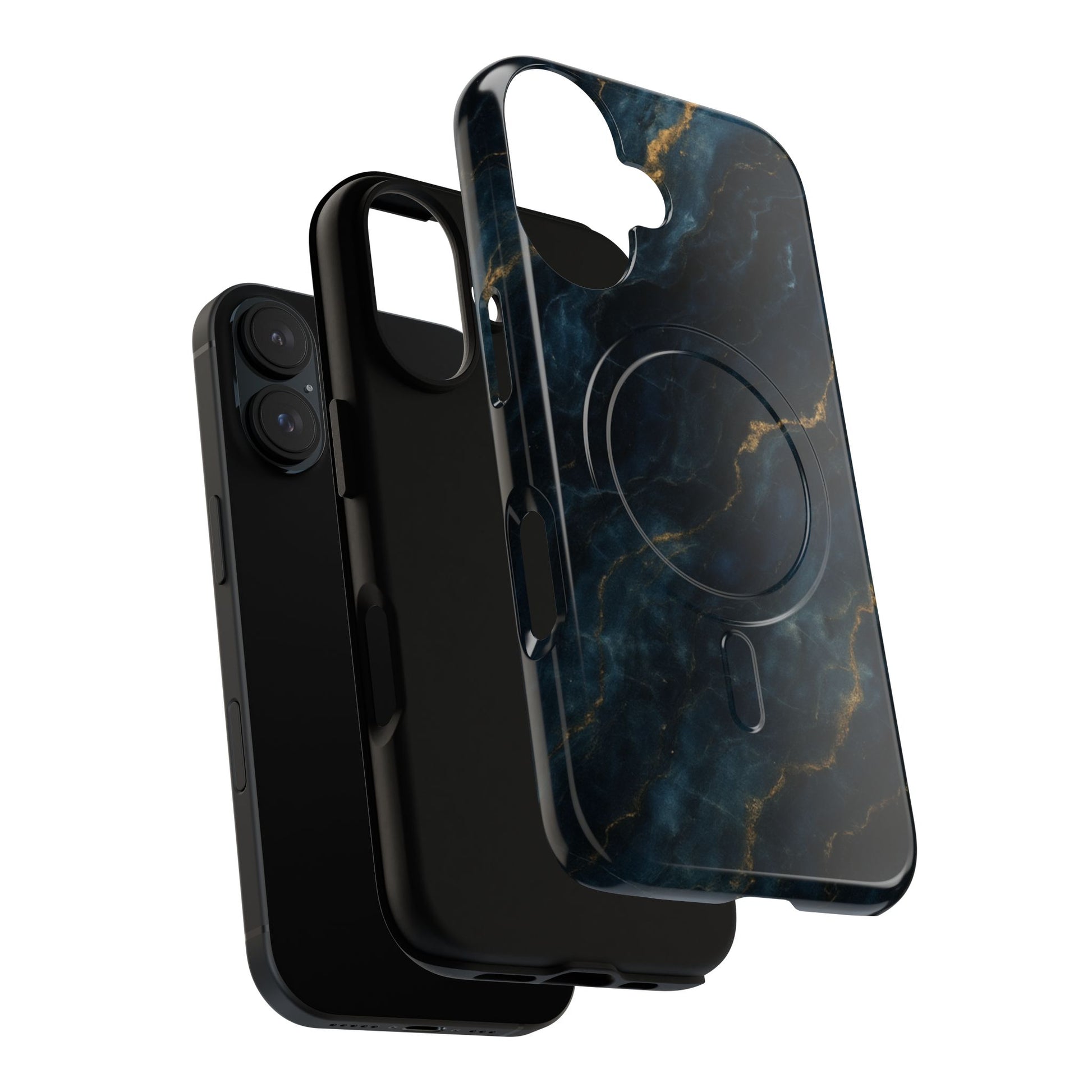 Midnight Marble MagSafe iPhone 16 Case - Deep Blue Marble Design Shockproof Cover