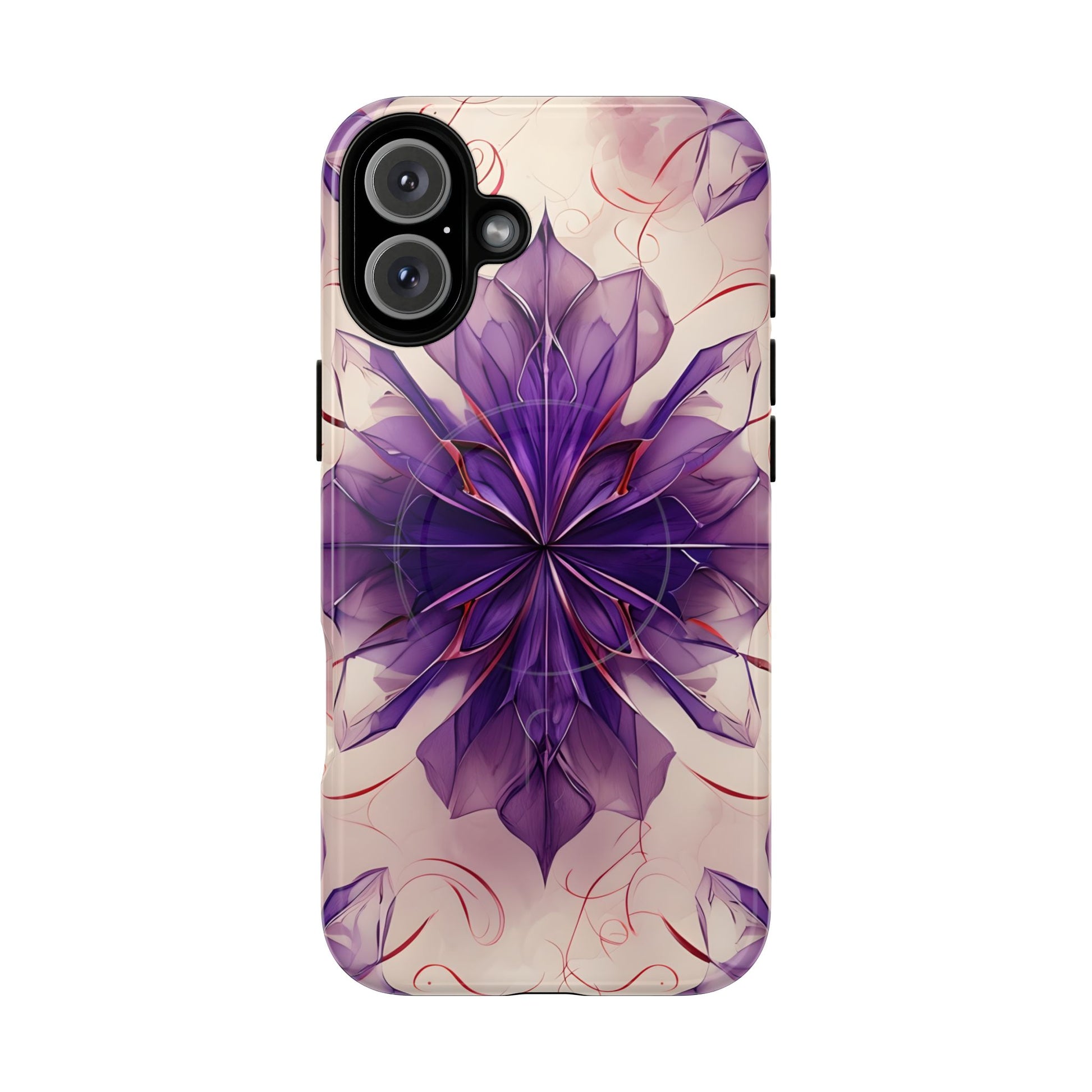 Violet Reverie - Kaleidoscope Collection Artistic Floral Burst - iPhone 16 Plus MagSafe Phone Case - Bold Purple Symmetrical Design