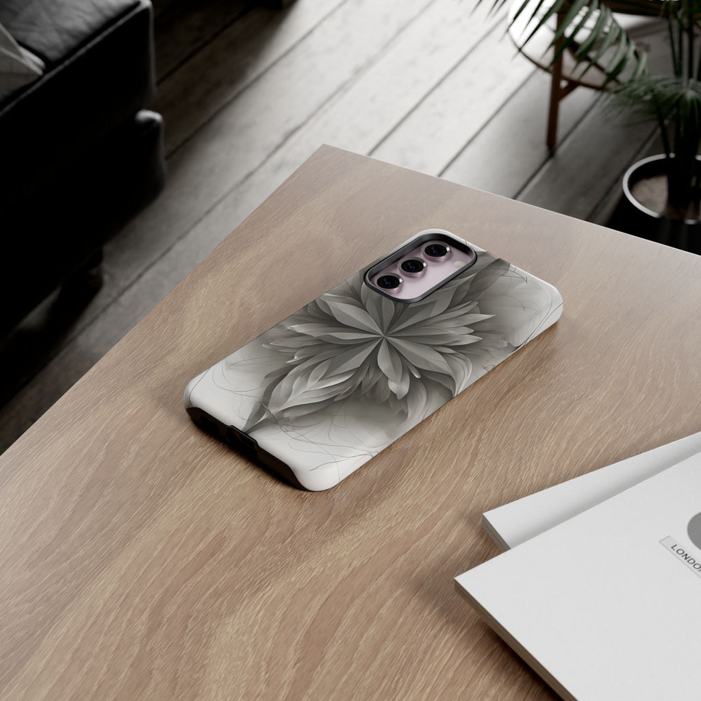 Silver Lotus - Elegant Monochrome Floral Samsung Galaxy S23 Plus Tough Phone Case - Modern Lotus Design